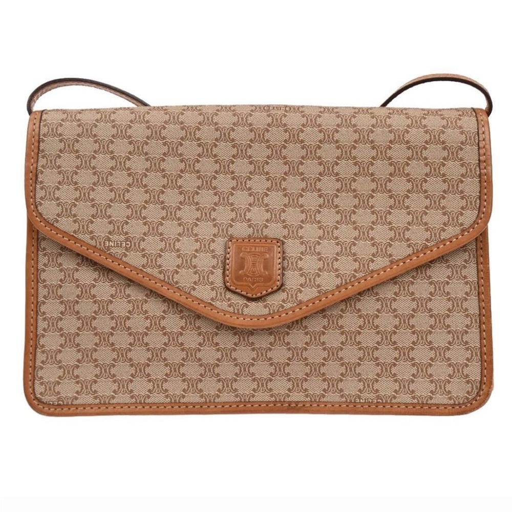 Celine Macadam Medium Shoulder Bag Beige PVC Exterior with Leather Accents
